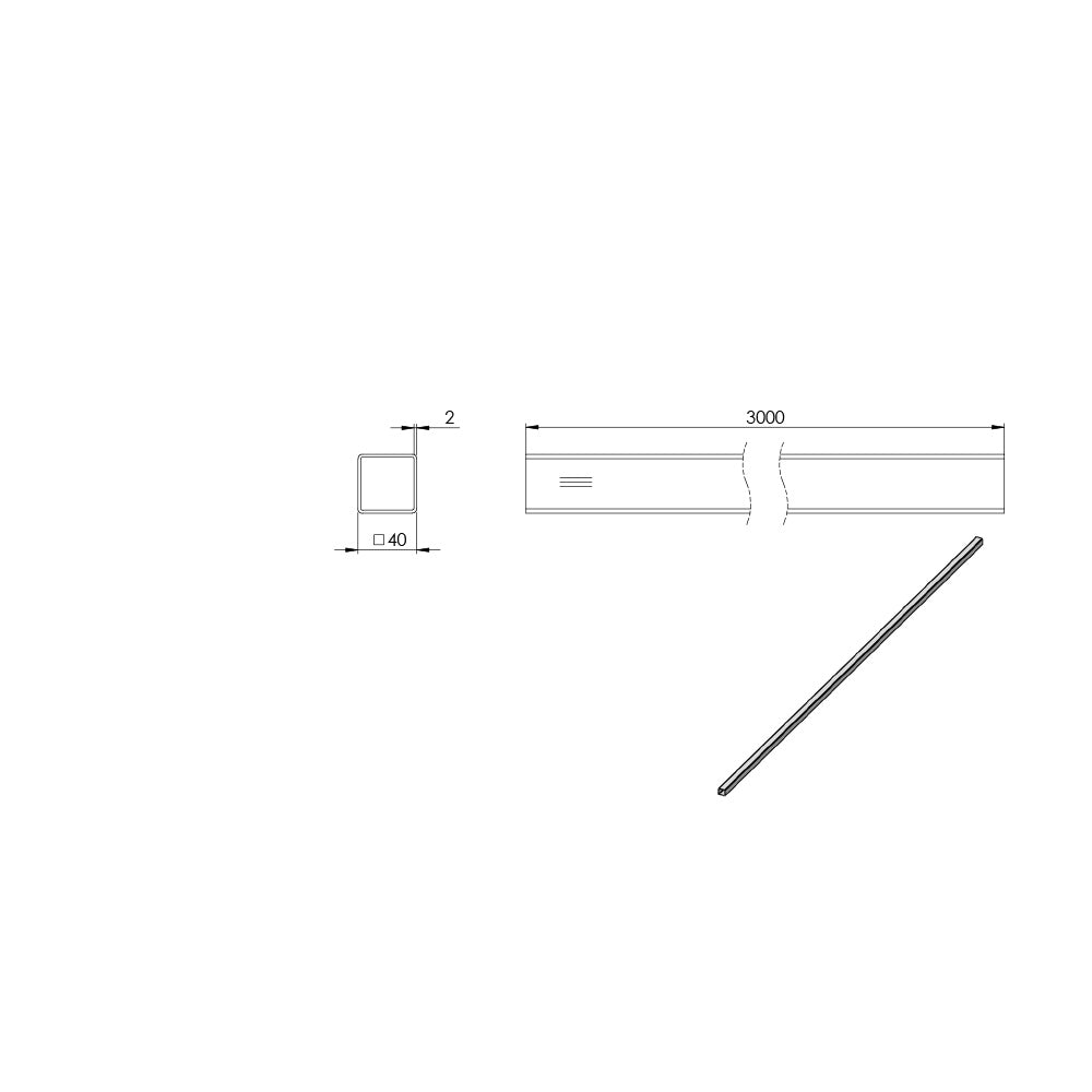 Quadrat-Rohr 50 x 50 x 2mm, Länge: 3000mm, aus V2A Edelstahl geschliffen