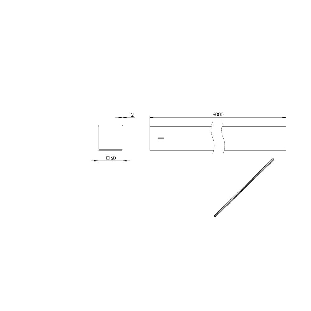 Quadrat-Rohr 60 x 60 x 2mm, Länge: 6000mm, aus V2A Edelstahl geschliffen