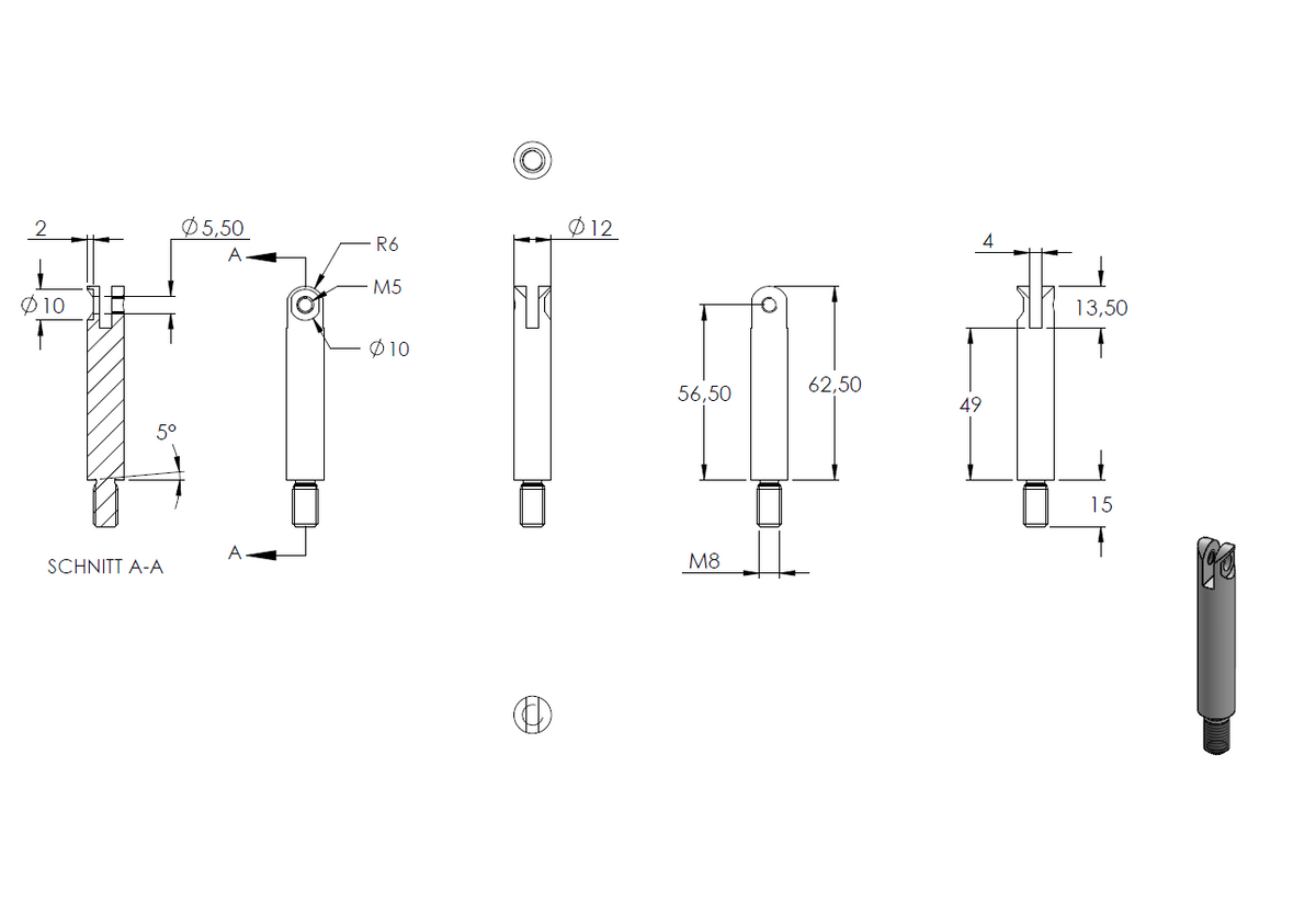 Handlaufstütze ø12mm, verschraubt variabel zur Pfostenbefestigung, für ø 42,4 x 2,0mm Pfosten an Rohr ø 42,4mm