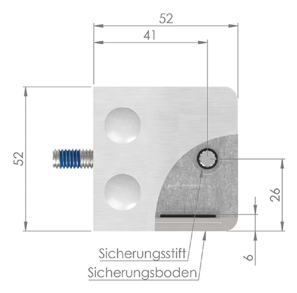 Glasklemme Modell 14, Anschluss für ø 48,3mm Rohr, für Glasstärke 1,5 - 12,76mm