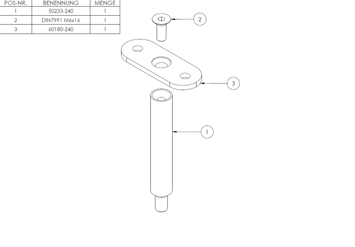 Stift ø 14mm mit M8 Gewinde und Halteplatte für Vierkant-Rohr, Höhe 78mm