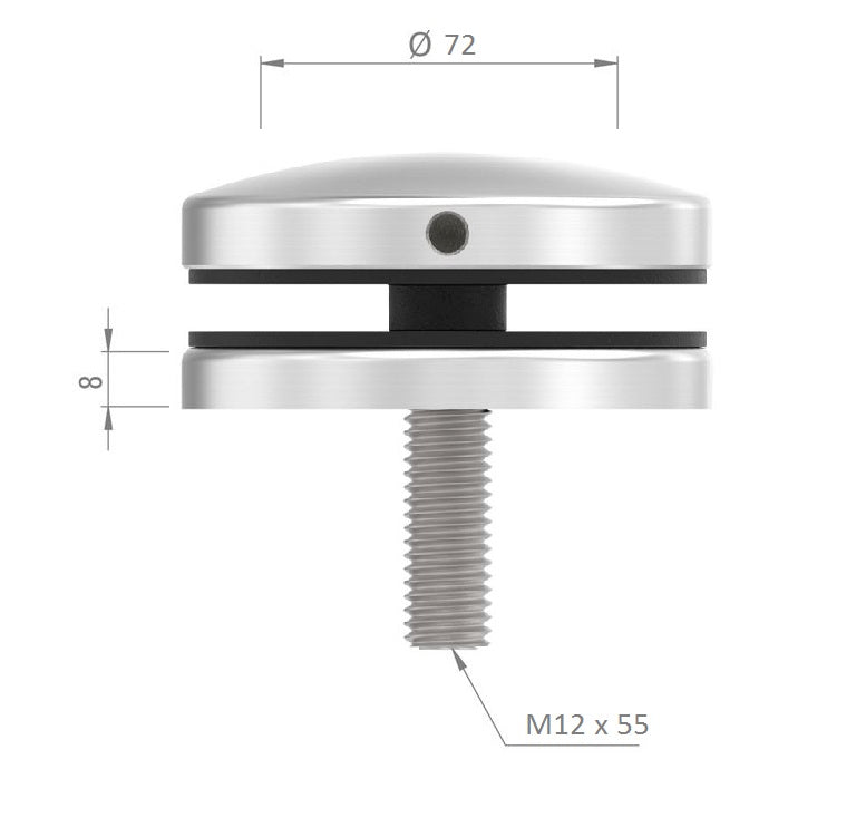 Glas-Punkthalter ø 72mm für 12,0-21,52mm, flacher Anschluss, V4A, mit AbP
