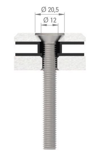Glas-Punkthalter ø 52mm für Glasstärken 6,00-21,52mm, flacher Anschluss, mit AbP