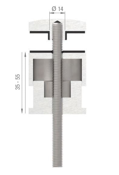 Glas-Punkthalter ø 52mm mit verstellbarem Wandabstand, für Glasstärken 6,0-25,52mm, flacher Anschluss, mit AbP