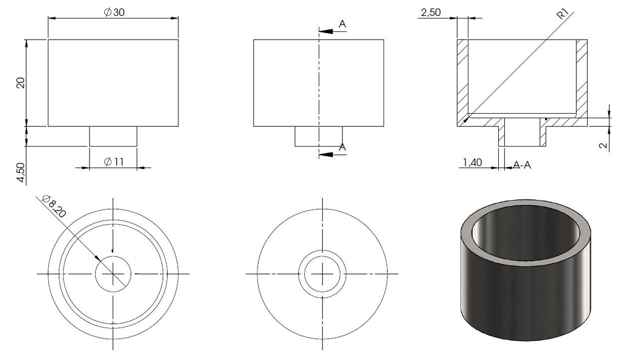 Glas-Punkthalter ø 30mm, Unterteil, Höhe 20mm