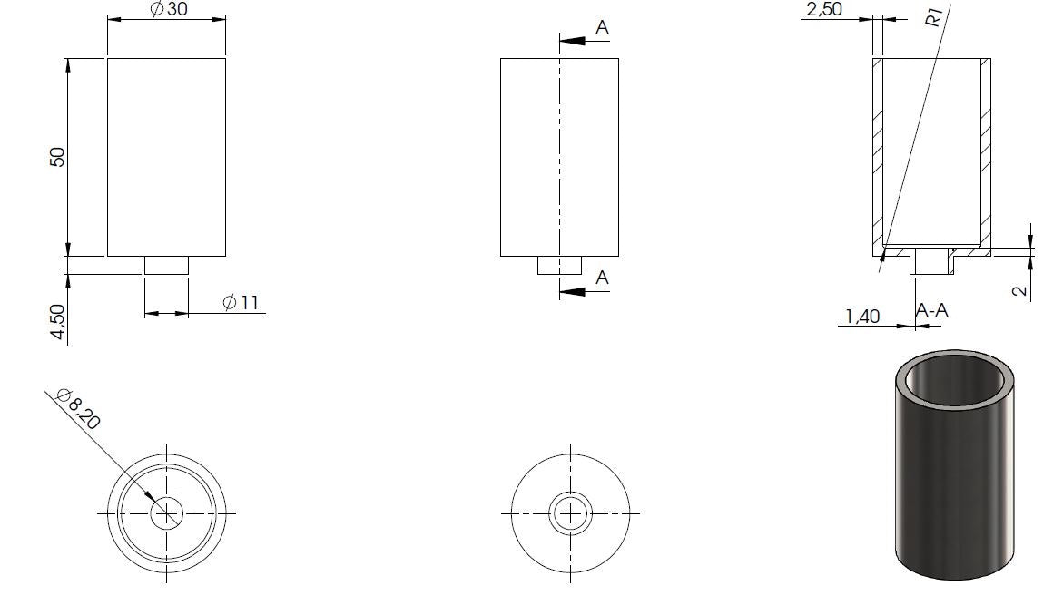 Glas-Punkthalter Unterteil, ø 30mm, Höhe 50mm