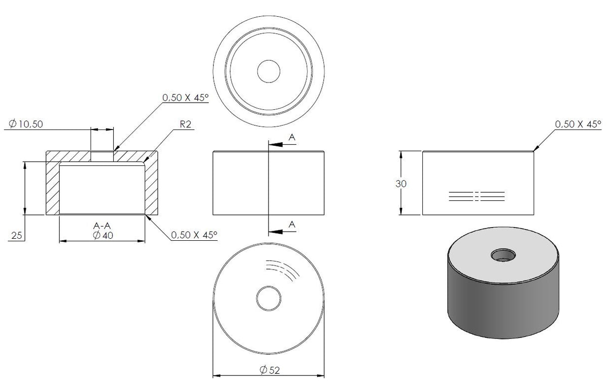 Glas-Punkthalter 52mm, Unterteil, Höhe 30mm