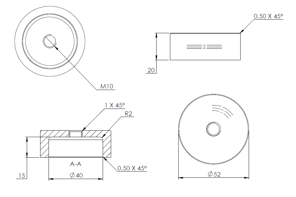 Glas-Punkthalter ø 52mm, Unterteil, Höhe 20mm, mit Innengewinde M10