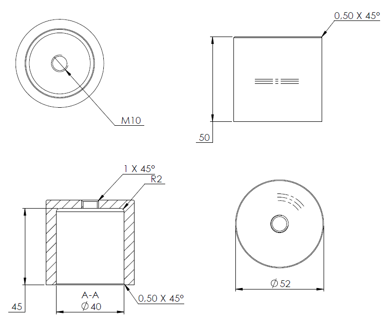 Glas-Punkthalter ø 52mm, Unterteil, Höhe 50mm, mit Innengewinde M10