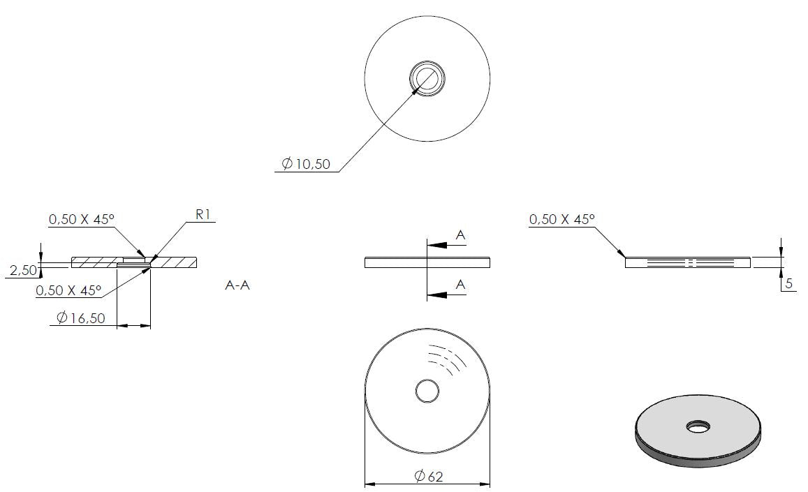 Glas-Punkthalter ø 62mm, Unterteil, Höhe 5mm