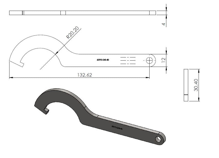 Hakenschlüssel für Glas-Punkthalter ø 40mm, aus V2A Edelstahl