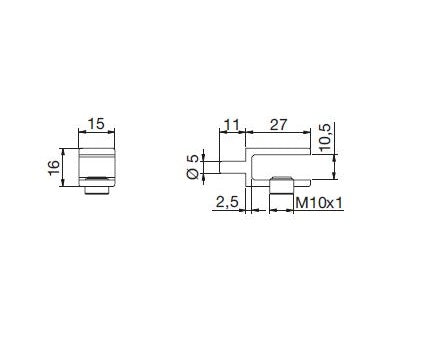 Glashalter eckig, 15 x 27mm, für Lochwände, für 6-10 mm Glas, Zink glanzverchromt