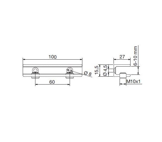 Glashalter eckig, 100 x 27mm, für 6-10 mm Glas, Zink glanzverchromt