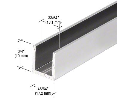 Aluminium U-Profil 19 x 17mm, für Festteile - für 12mm Glas, matt eloxiert, Länge 2,41 m (95")