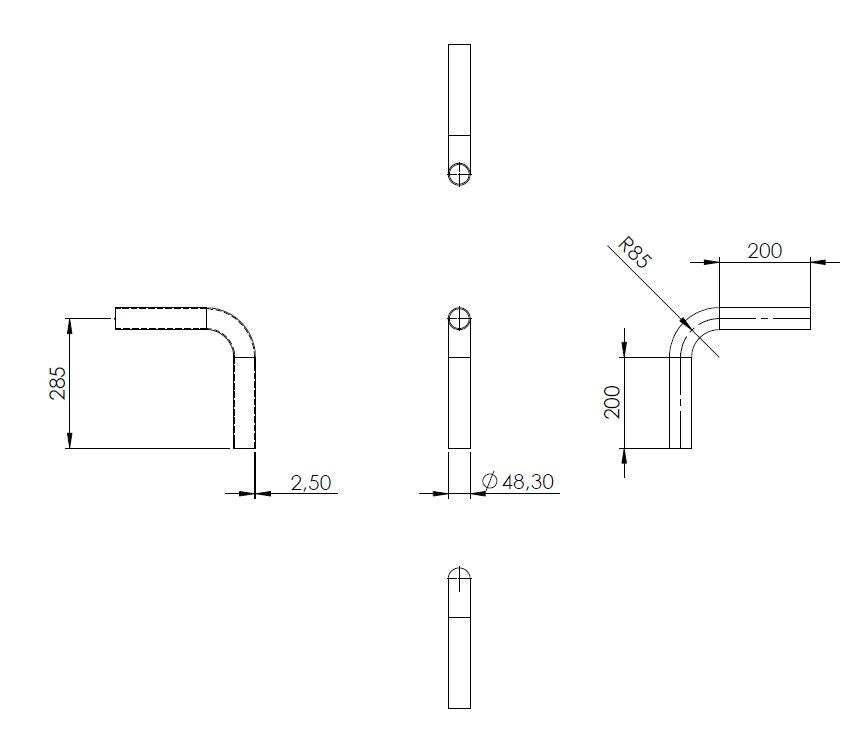 90° Anschweißbogen, für Rohr ø 48,3mm, Wandstärke 2,5mm, geschliffen