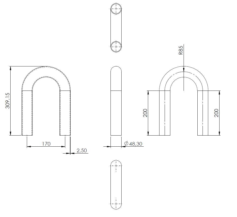 180° Anschweißbogen, für Rohr ø 48,3mm, Wandstärke 2,5mm, geschliffen