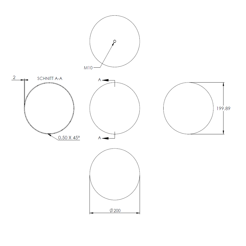 Messingkugel hohl ø 200mm, aus V2A Edelstahl, mit Messing Beschichtung, mit M10 Gewinde