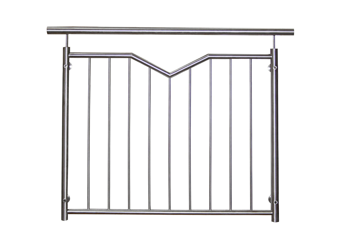 Französisches Balkongitter mit V-Ausschnitt aus V2A Edelstahl Breite 1200mm