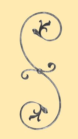 Meisterbarock S-Schnörkel 16x8mm; gehämmert; mit Blatt; Höhe 545mm; Breite 200mm; links