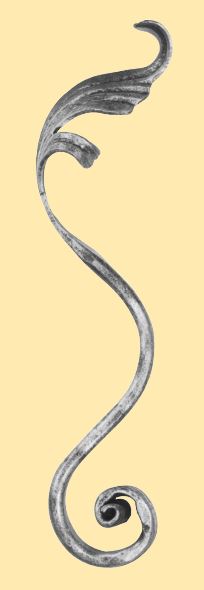 Meisterbarock Schnörkel 16x8mm; gehämmert; mit Blatt; Höhe 65mm; Breite 295mm; rechts