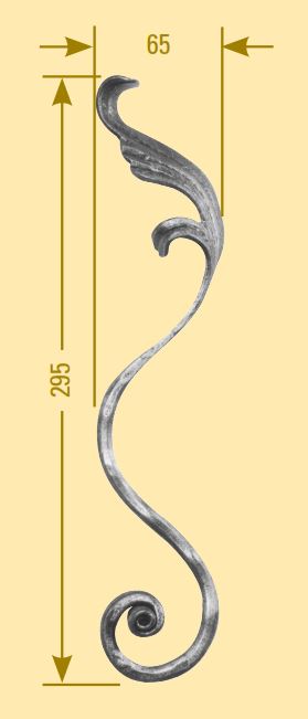 Meisterbarock Schnörkel 16x8mm; gehämmert; mit Blatt; Höhe 65mm; Breite 295mm; links