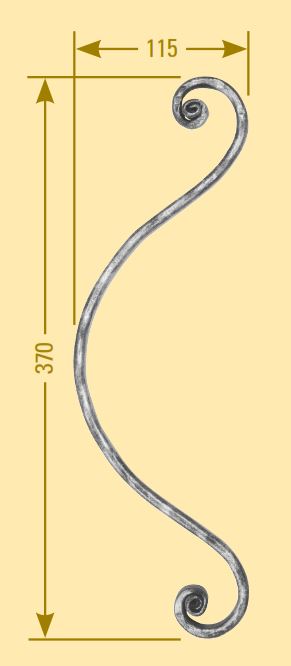 Meisterbarock Schnörkel 16x8mm; gehämmert; Höhe 370mm; Breite 115mm