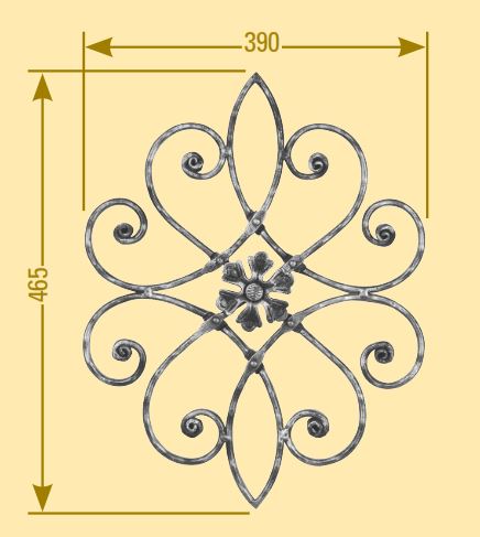 Meisterbarock Mittelelement 16x8mm; gehämmert; Höhe 525mm; Breite 420mm