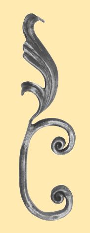 Meisterbarock C-Schnörkel 16x8mm; gehämmert; mit Blatt; Höhe 65mm; Breite 225mm; rechts