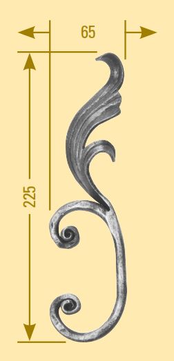 Meisterbarock C-Schnörkel 16x8mm; gehämmert; mit Blatt; Höhe 65mm; Breite 225mm; links
