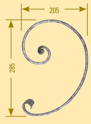 Meisterbarock C-Schnörkel 16x8mm; gehämmert; Höhe 285mm; Breite 205mm; links