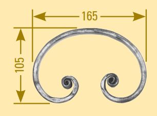Meisterbarock C-Schnörkel 16x8mm; gehämmert; Höhe 105mm; Breite 165mm