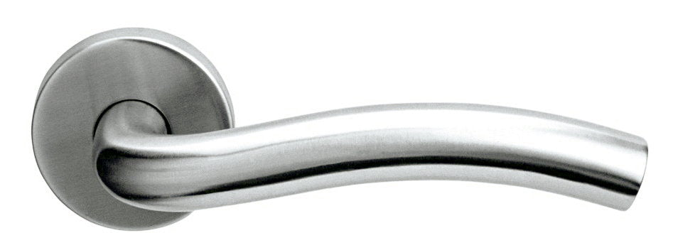 Türdrücker Paar mit Drückerrosette "Welle 90" aus Edelstahl 1.4301, inkl. 8 mm Drückerstift