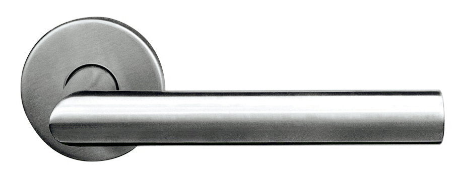 Türdrücker Paar mit Drückerrosette "L-45" aus Edelstahl 1.4301, inkl. 8 mm Drückerstift