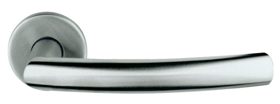 Türdrücker Paar mit Drückerrosette "halbrund 45" aus Edelstahl 1.4301, inkl. 8 mm Drückerstift