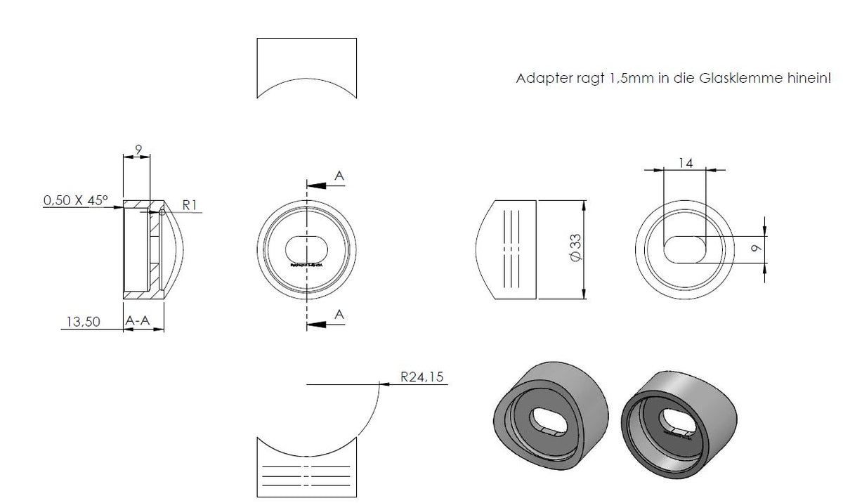Adapterstück, Anschluss für ø 48,3mm Rohr