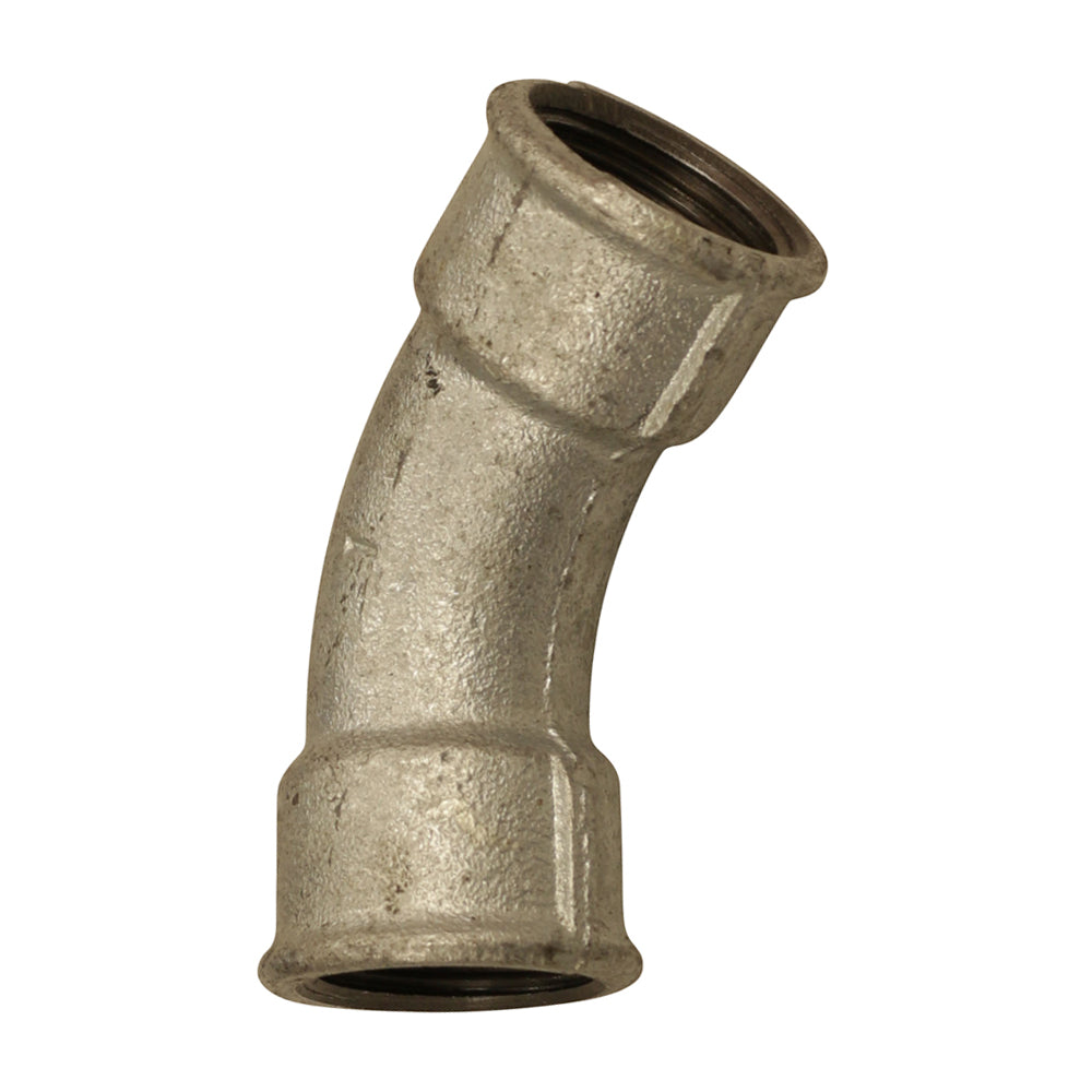 Bogen 45° (lang), IG 1/2" - IG 1/2", aus Temperguss