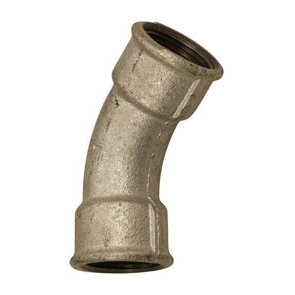 Bogen 45° (lang), IG 1/2" - IG 1/2", aus Temperguss