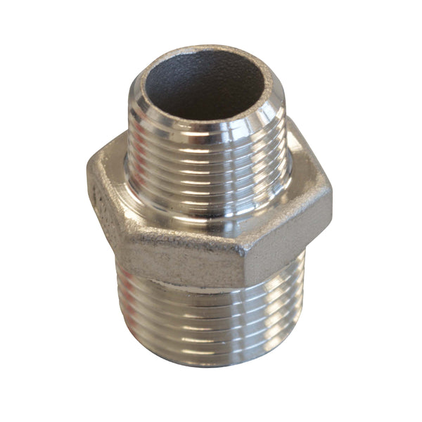 Doppelnippel reduziert, AG 2" - AG 1 1/4" aus V2A Edelstahl