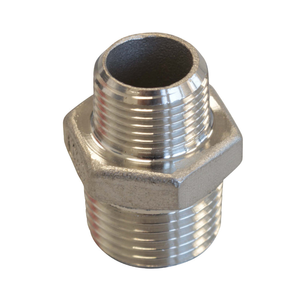 Doppelnippel reduziert, AG 1/2" - AG 3/8" aus V2A Edelstahl
