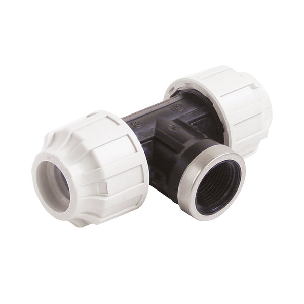 T-Stück, 2 x Verschraubung 20 - 20mm, IG 1/2", aus Plastik