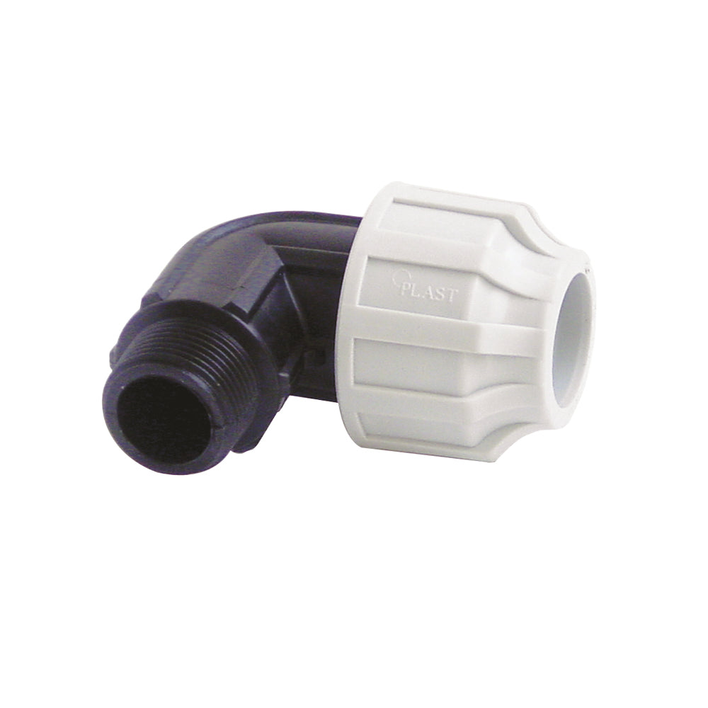 Winkelkupplung 90°, Verschraubung 25mm - AG 1", aus Plastik