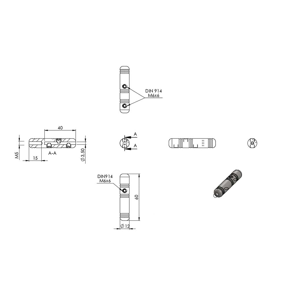 Gewindeterminal zur Selbstmontage, mit Innengewinde M5, für ø 3mm Seil