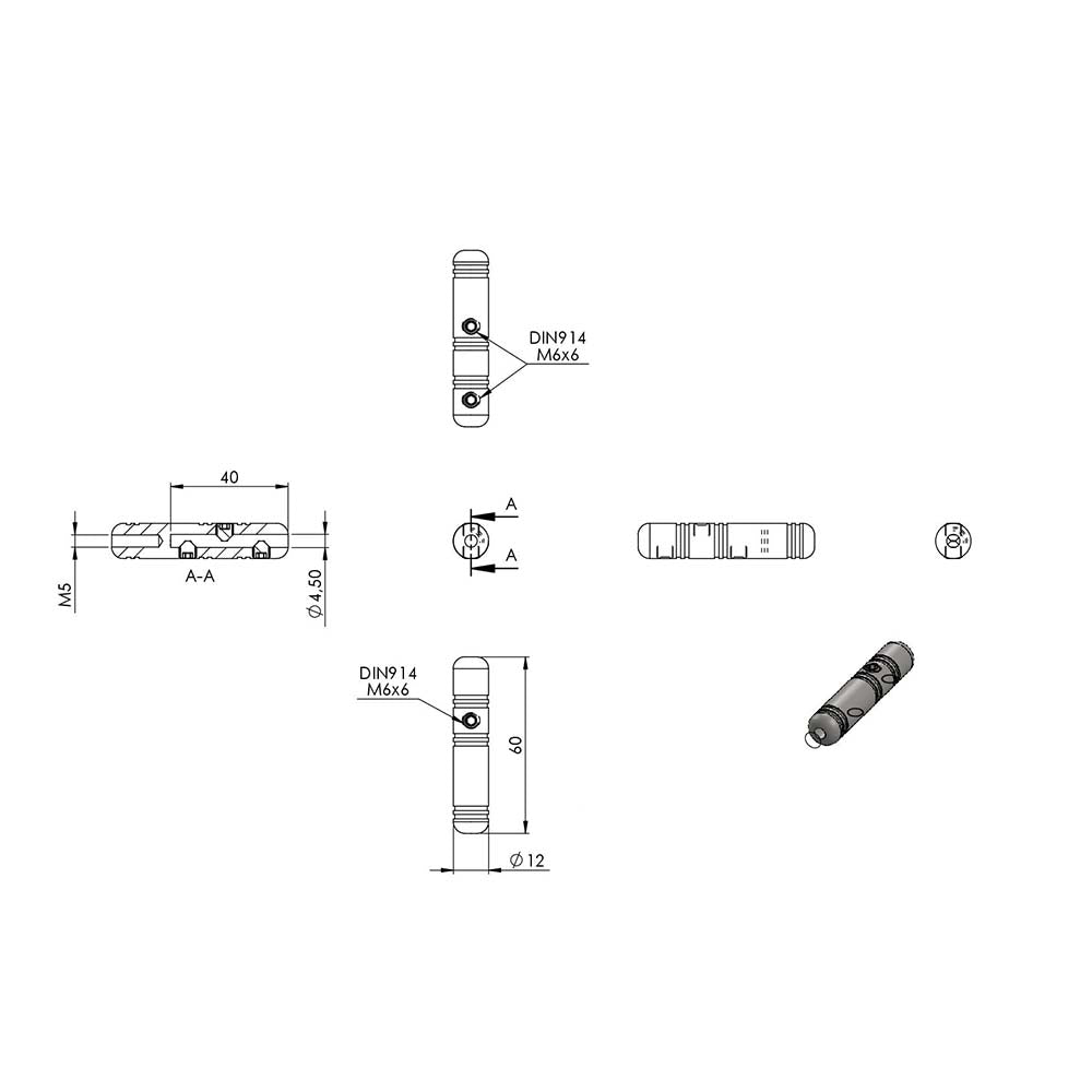 Gewindeterminal zur Selbstmontage, mit Innengewinde M5, für ø 4mm Seil