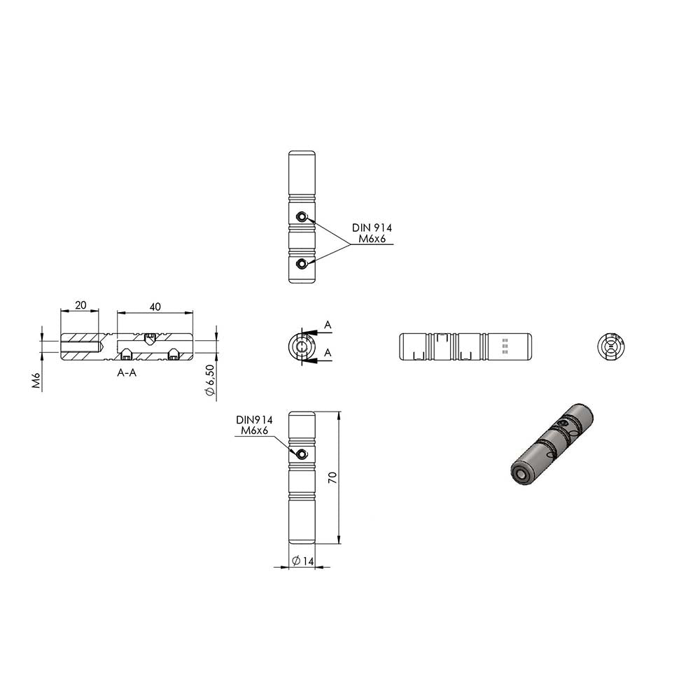 Gewindeterminal zur Selbstmontage, mit Innengewinde M6, für ø 6mm Seil