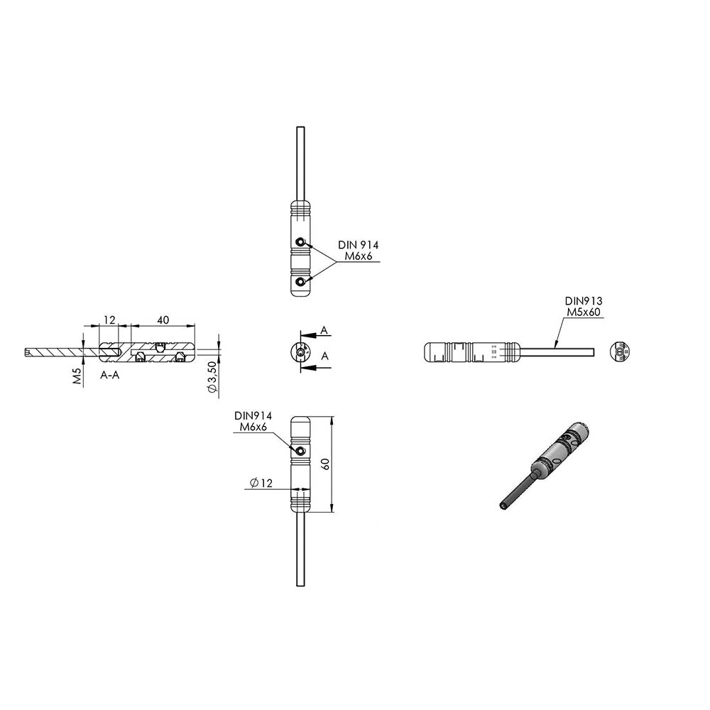 Gewindeterminal zur Selbstmontage, mit Außengewinde M5, für ø 3mm Seil