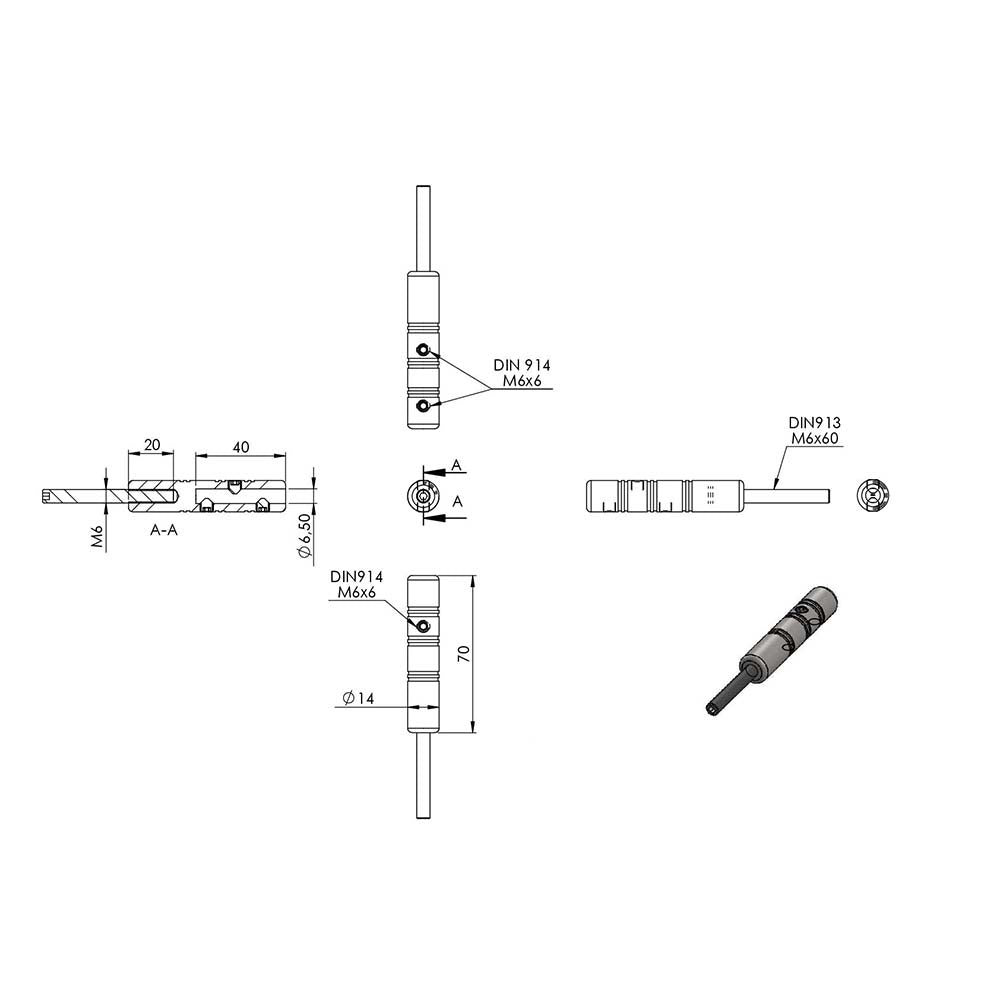Gewindeterminal zur Selbstmontage, mit Außengewinde M6, für ø 6mm Seil
