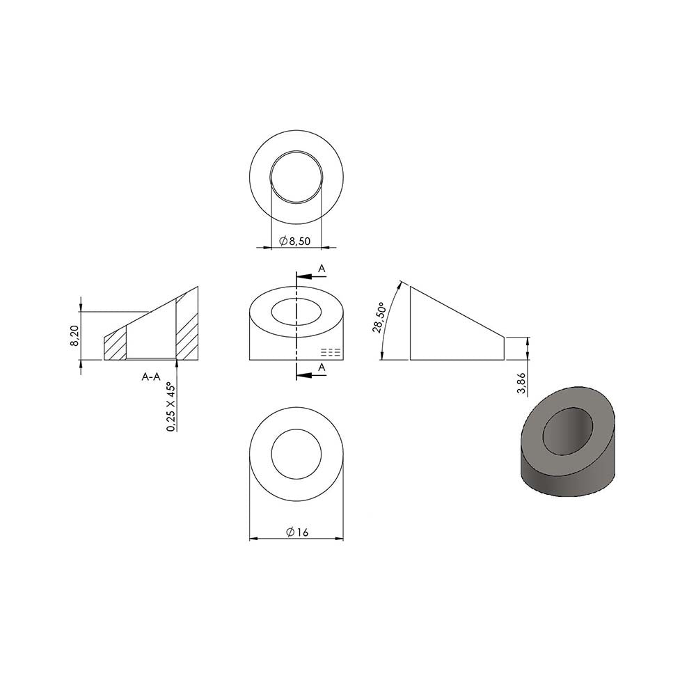 Formanschluss ø 16mm, für flache Pfosten, für M8 Gewinde, mit Steigung 28-32°
