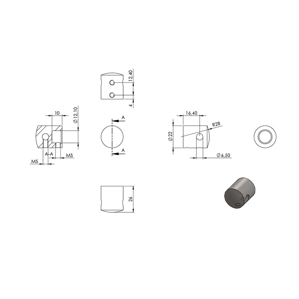 Seilhalter ø 22mm, flacher Anschluss, für ø 5mm Seil