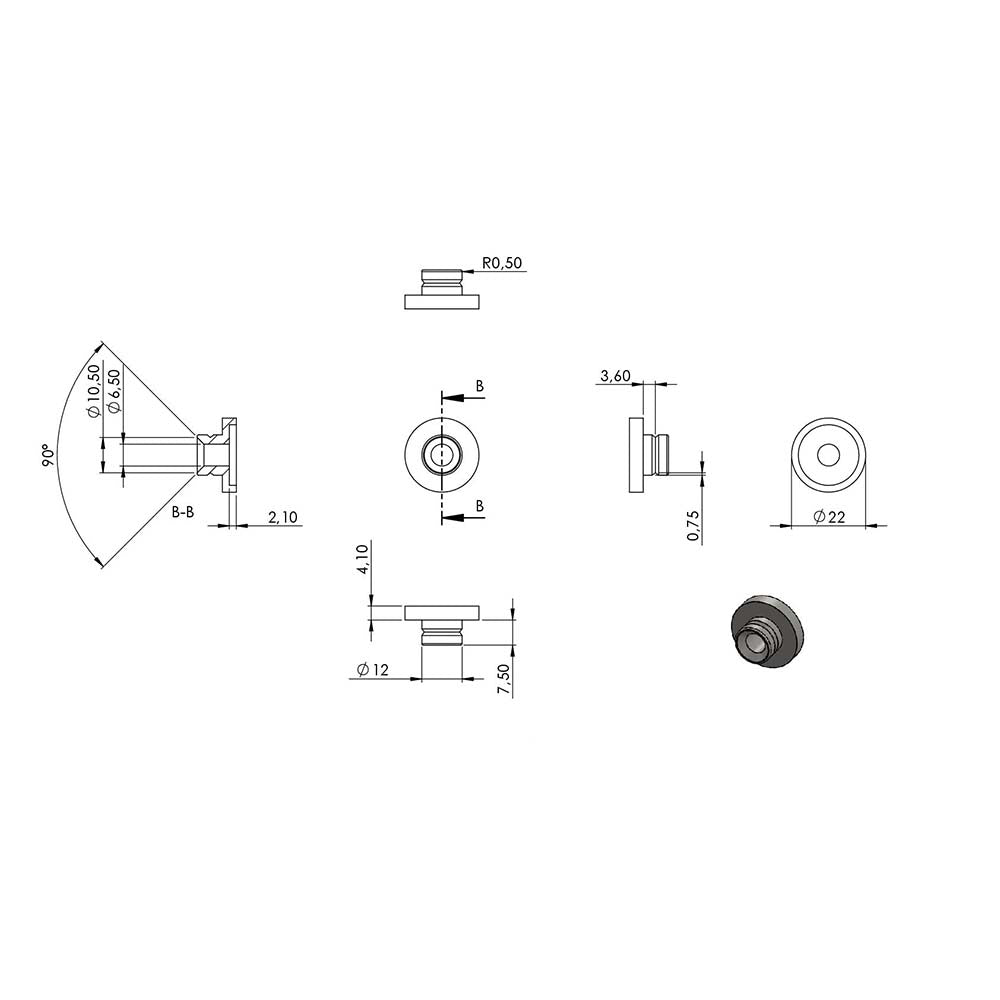 Seilhalter ø 22mm, flacher Anschluss, für ø 5mm Seil