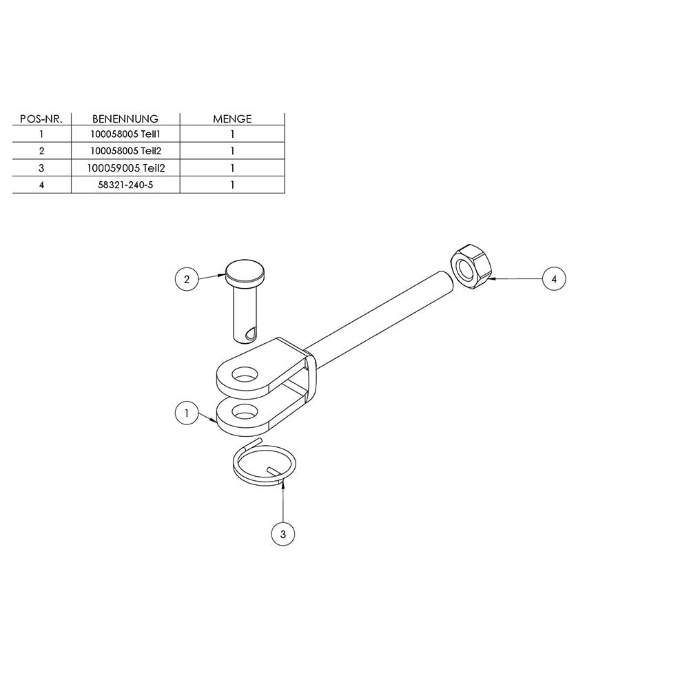 Wantenspanner mit beidseitiger Gabel, mit M5 Gewinde
